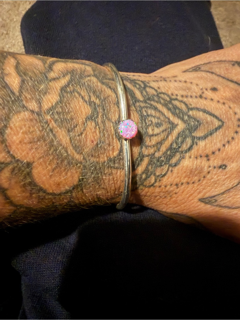 Pink Opal Accent Silver Bangle Bracelet